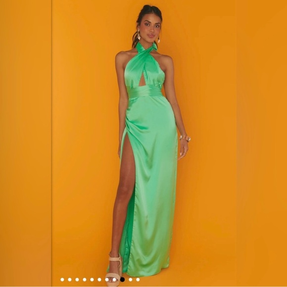 Show Me Your MuMu Dresses & Skirts - Show Me Your Mumu Adele Green Halter Gown Slit Formal Dress | Size S